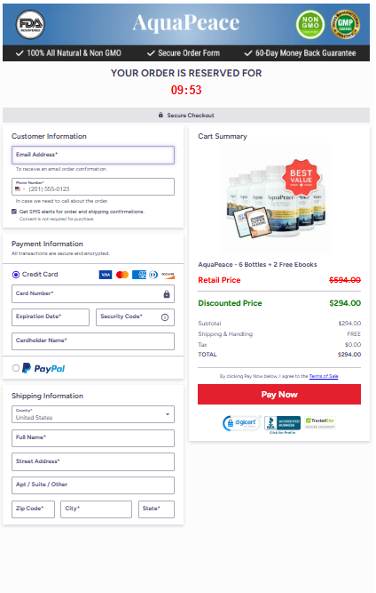 AquaPeace Secured order page